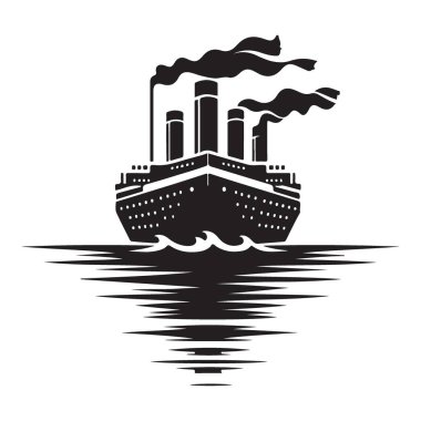 Okyanustaki görkemli dev gemi silueti suya yansıyor.