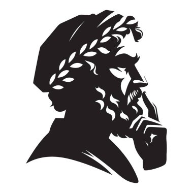 Laurel Çelenk Silueti Vektör Grafiği ile Antik Yunan Filozofu