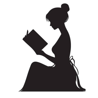 Kitap Okuyan Bir Kadının Zarif Silüeti Vektör Tasarımı