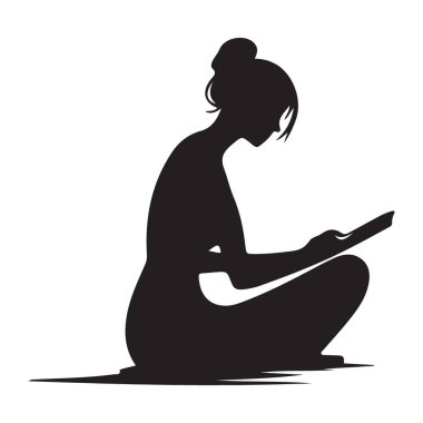 Rahatlamış Siluet Kadın Serenity Kavramları için Çizim Vektörü Okuyor