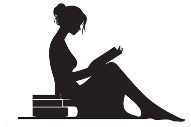 Siluet Kadın Okuma Kitapları Oturma Yığını Edebiyat Çizimi