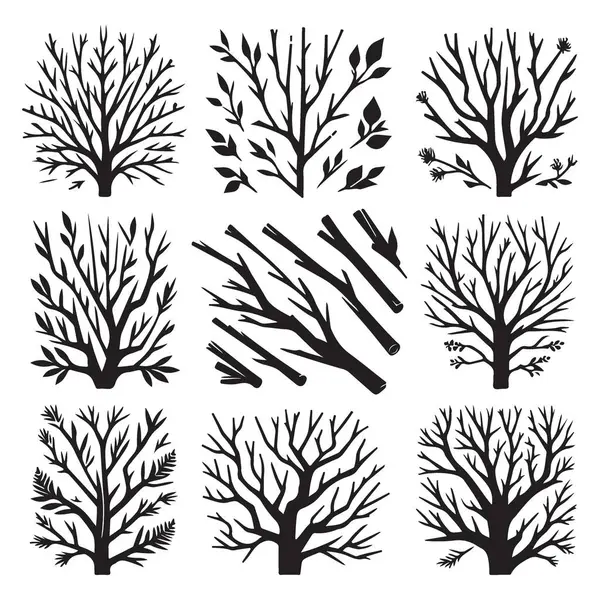 Çıplak Ağaç Dalları Siluet Koleksiyonu Kış Tasarımları Paketi