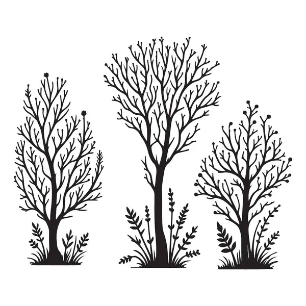 Çimen Vektörü İllüstrasyon Doğa Manzaralı Siluet Ağaçları