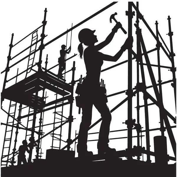 Siluet İnşaat İşçileri Çekiç ve Aletlerle İnşaat Yapıyor