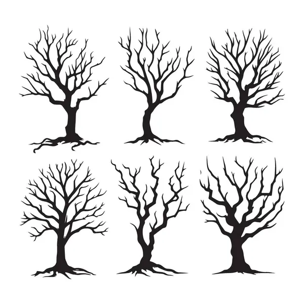 Çeşitli Siluet Çıplak Ağaçlar Grubu Toplama Doğa Vektörü Sanatı