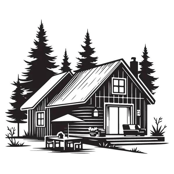 Güverte ve Çam Ağaçları Resimli Kabin Grafik Tasarım Konsepti