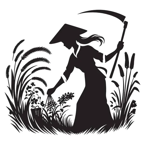 Bitki Toplayan Kadın Silueti Botanik Bahçesi Huzuru