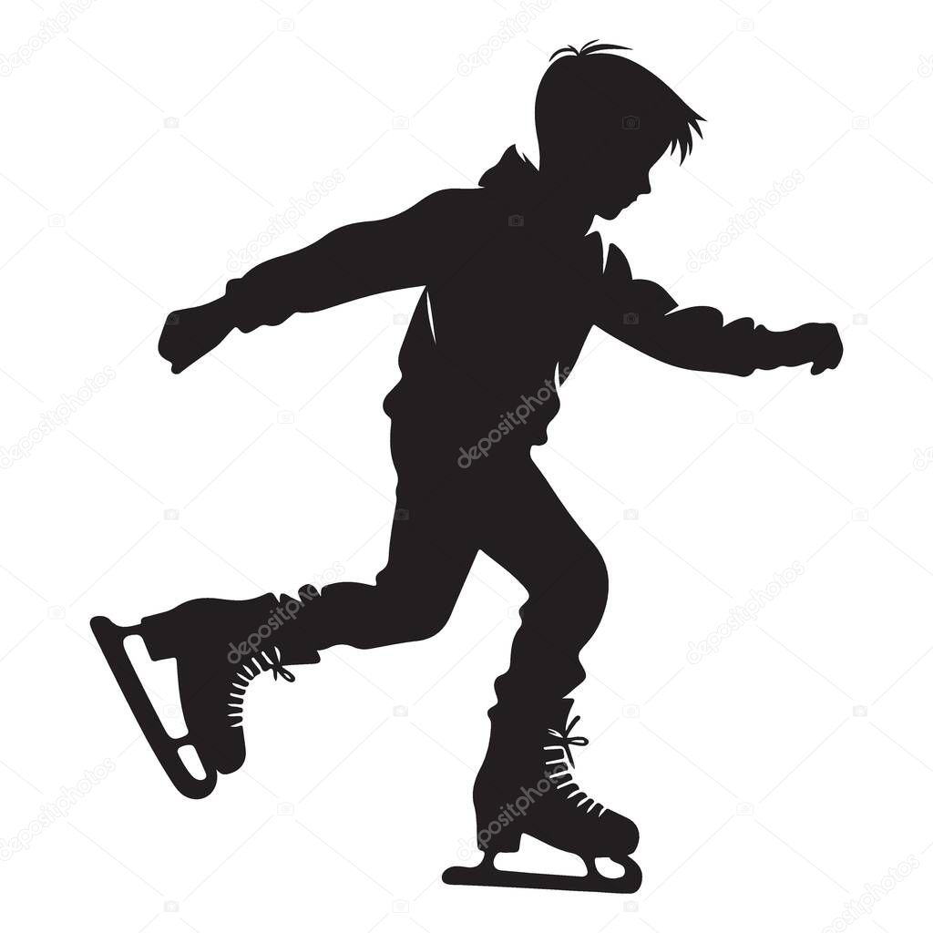 Ice Skating Boy Silhouette Vector Winter Activity Illustration