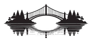 Sahne Köprüsü Silüeti Vektör İllüstrasyon Manzarası ve Huzur Teması