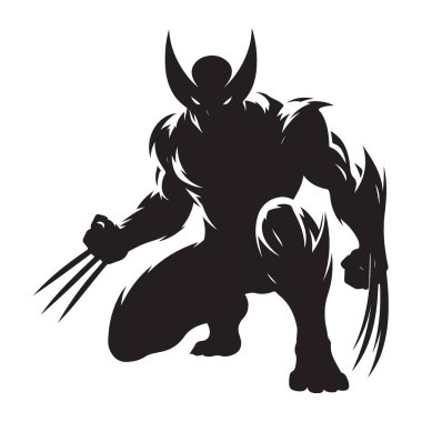 Wolverine Siluet Çizimi Kızgın Süper Kahraman Vektör Çizgi Roman Sanatı