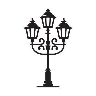 Viktorian Sokak Lambası Siluet Vektör İllüstrasyonu Eski Moda Işıklandırma