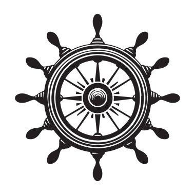 Gemi Tekerleği Siluet Vektör İllüstrasyon Denizsel Navigasyon Donanım Sembolü