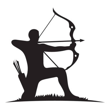Okçu Silueti Oku ve Yayı Hedefleyen Bir Kişinin Vektör Çizimi