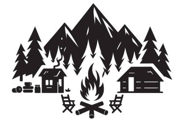 Kamp ve Doğa Kaçışının Orman Vektör İllüstrasyonunda Kabin