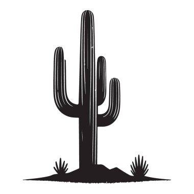 Saguaro Kaktüs Siluet Vektör Desert Peyzaj Tasarımı