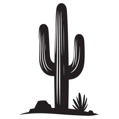 Kaktüs Bitki Çizim Vektörü Çöl Manzarası ve Dekorasyonu
