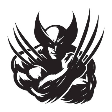 Wolverine Vahşi Süper Kahraman Çizgi Roman Karakteri Siyah ve Beyaz Çizim