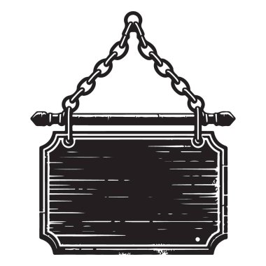Asılı Ahşap İşaret Silueti Vektörü Grafik Eski Biçim Çizimi