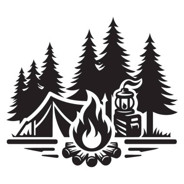 Açık Hava Macerası ve Eğlence Tasarımı için Kamp Sahnesi Vektör Sanatı