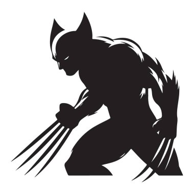 Süper Kahraman Çizgi Roman Tasarımı için Wolverine Siluet Vektör İllüstrasyonu