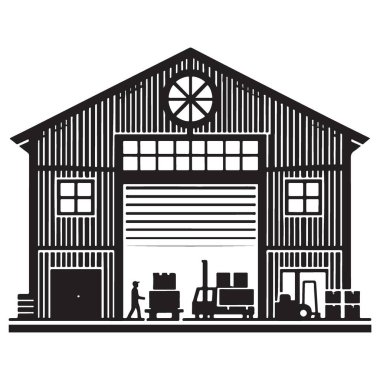 Lojistik ve depolama endüstrisi için depo silüeti vektör çizimi