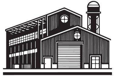 Sanayi Binası Siluet Vektör İllüstrasyon Fabrikası Ahır Depo Tasarımı