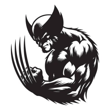 Wolverine Siluet Görüntü Pençeli Vahşi Süper Kahraman Tasarımı