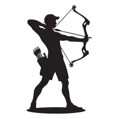 Archer Siluet Çizimi Hedef Çalışması Sanatı için Yay Çiziyor