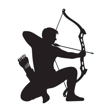 Siluet Okçu Yay ve Ok Vektör Tasarım Grafiği