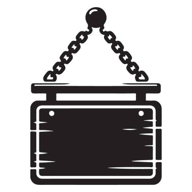 Asılı Ahşap İşaret Silueti Vektör Vintage Grafik Tasarımı