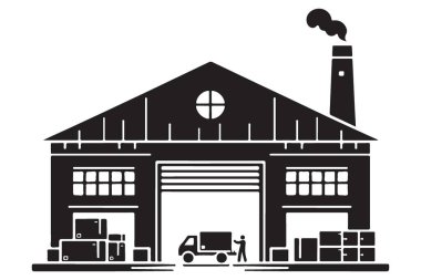 Lojistik Marka Yükleme Koyu ile Endüstriyel Depo Silueti