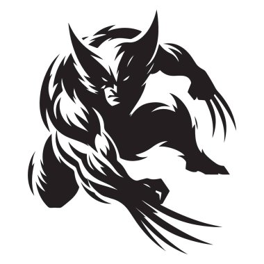 Wolverine Siluet Çizimi Öfkeli Süper Kahraman Karakter Tasarımı