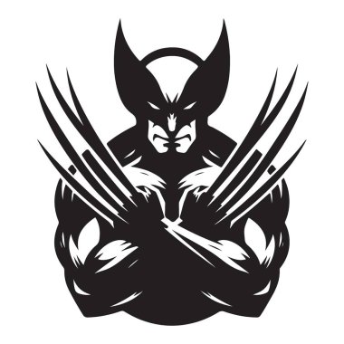 Wolverine Siluet Tasarım Vektör Sanat Süper Kahramanı Çizimi