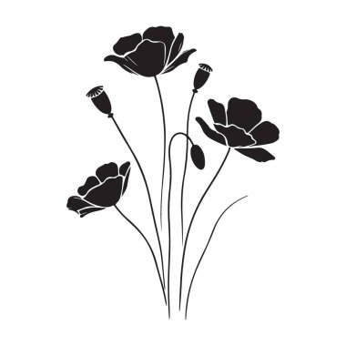 Haşhaş çiçeği buket vektör silueti Anma Günü ve sanat projeleri için