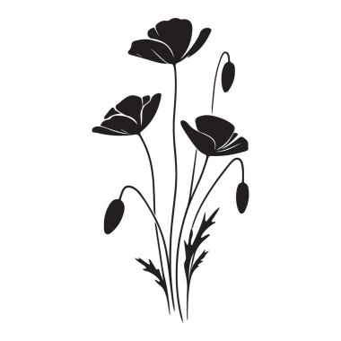 Yaratıcı Projeler için Zarif Gelincik Çiçeği Siluet Vektör Grafiği