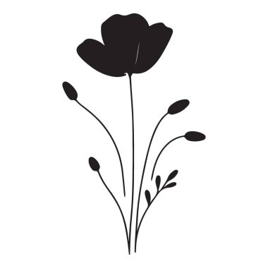 Çiçek Tasarım Projeleri için Tek Poppy Siluet Vektör Sanatı