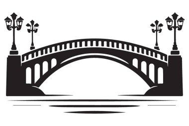 Lamba Postaları Yansıma Tasarımı ile Süsleme Köprüsü Vektör Silüeti Sanatı