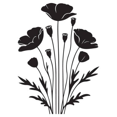 Haşhaş Çiçeği Siluet Vektörü Anma Sembolü Koleksiyonu