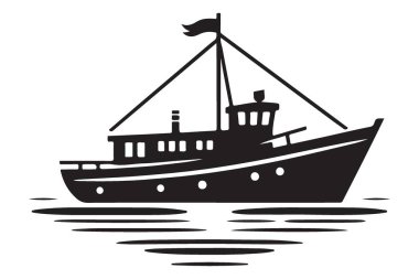 Siluet balıkçı teknesi vektörü mükemmel bir denizcilik illüstrasyonu görüntüsü