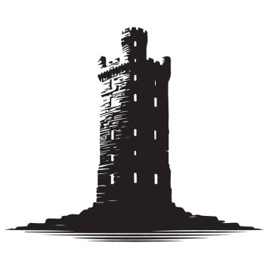Castle Tower silueti ortaçağ mimari vektör illüstrasyon sanatı