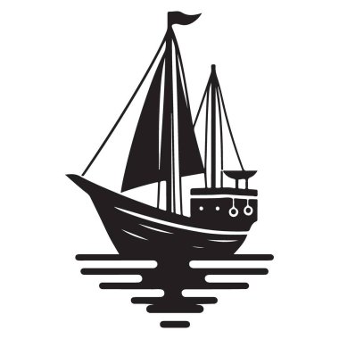 Yelkenli gemi vektör çizimi okyanus sularında zarifçe geziniyor.