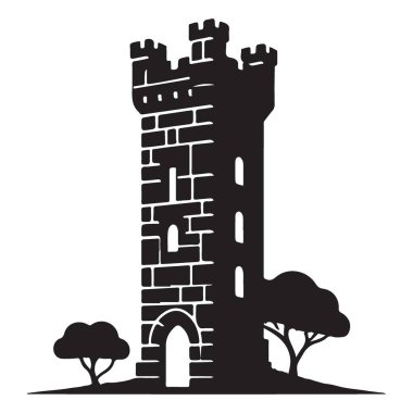 Vintage Watchtower Siluet Resimleri Ağaç Manzarasıyla çevrili