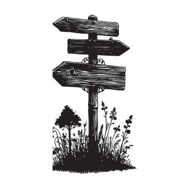 Açık Hava Maceraları için Rustik Tahta Yön İmza Vektörü İllüstrasyonu