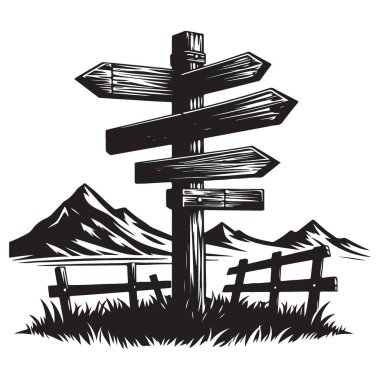 Dağ Maceraları ve İzleri için Siluet 'te Yön İşareti