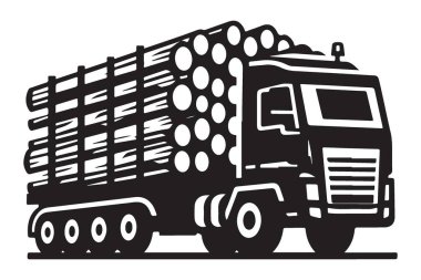 Yüklü Kütük Kamyonu Vektör İllüstrasyonu Orman Endüstrisini Sembolize Ediyor