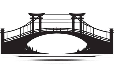 Zarif Köprü Silüeti Çizimi Su Manzarası Vektör Tasarımı