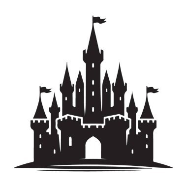 Majestic Castle Illustration Fantezi Mimari Siyah Siluet Tasarımı