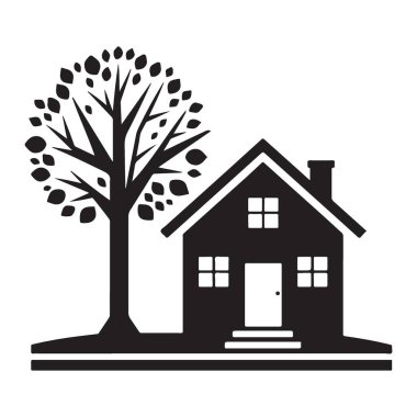 Ağaç Resimli Ev Varoş Yaşam ve Ev Sahipliği Basit Tasarım