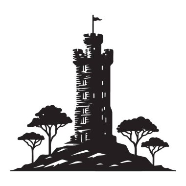 Kara Kule Siluet Vektör Resimlerinde Ağaçlar Simgesi
