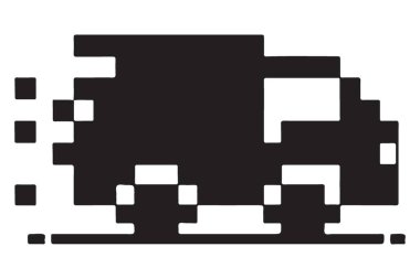 Teknoloji Lojistiği için Pikselleştirilmiş Teslimat Kamyonu Vektör İllüstrasyonu